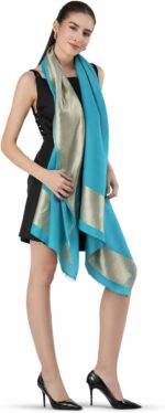 Écharpe en Laine Mérinos et Tencel avec Zari, 70x200 cm – Étole Élégante, Légère et Raffinée