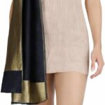 Écharpe en Laine Mérinos et Tencel avec Zari, 70x200 cm – Étole Élégante, Légère et Raffinée