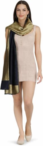 Écharpe en Laine Mérinos et Tencel avec Zari, 70x200 cm – Étole Élégante, Légère et Raffinée