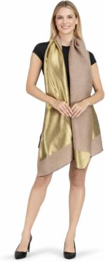 Écharpe en Laine Mérinos et Tencel avec Zari, 70x200 cm – Étole Élégante, Légère et Raffinée