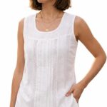 L'Awadh Top Femme Été Coton Blanc - Débardeur sans Manches Style Bohème Romantique, Broderie Artisanale, Encolure Ronde