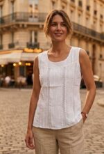 L'Awadh Top Femme Été Coton Blanc - Débardeur sans Manches Style Bohème Romantique, Broderie Artisanale, Encolure Ronde - Image 2