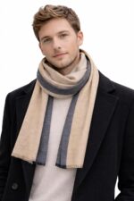 Écharpe Unisexe Grise et Beige en Laine – Douce & Chaude – Style Élégant Intemporel, Écharpe Hiver Femme & Homme, Idée Cadeau Chic - Image 5