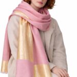 Écharpe en Laine Mérinos et Tencel avec Zari, 70x200 cm – Étole Élégante, Légère et Raffinée