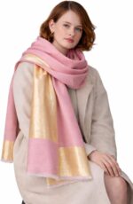 Écharpe en Laine Mérinos et Tencel avec Zari, 70x200 cm – Étole Élégante, Légère et Raffinée