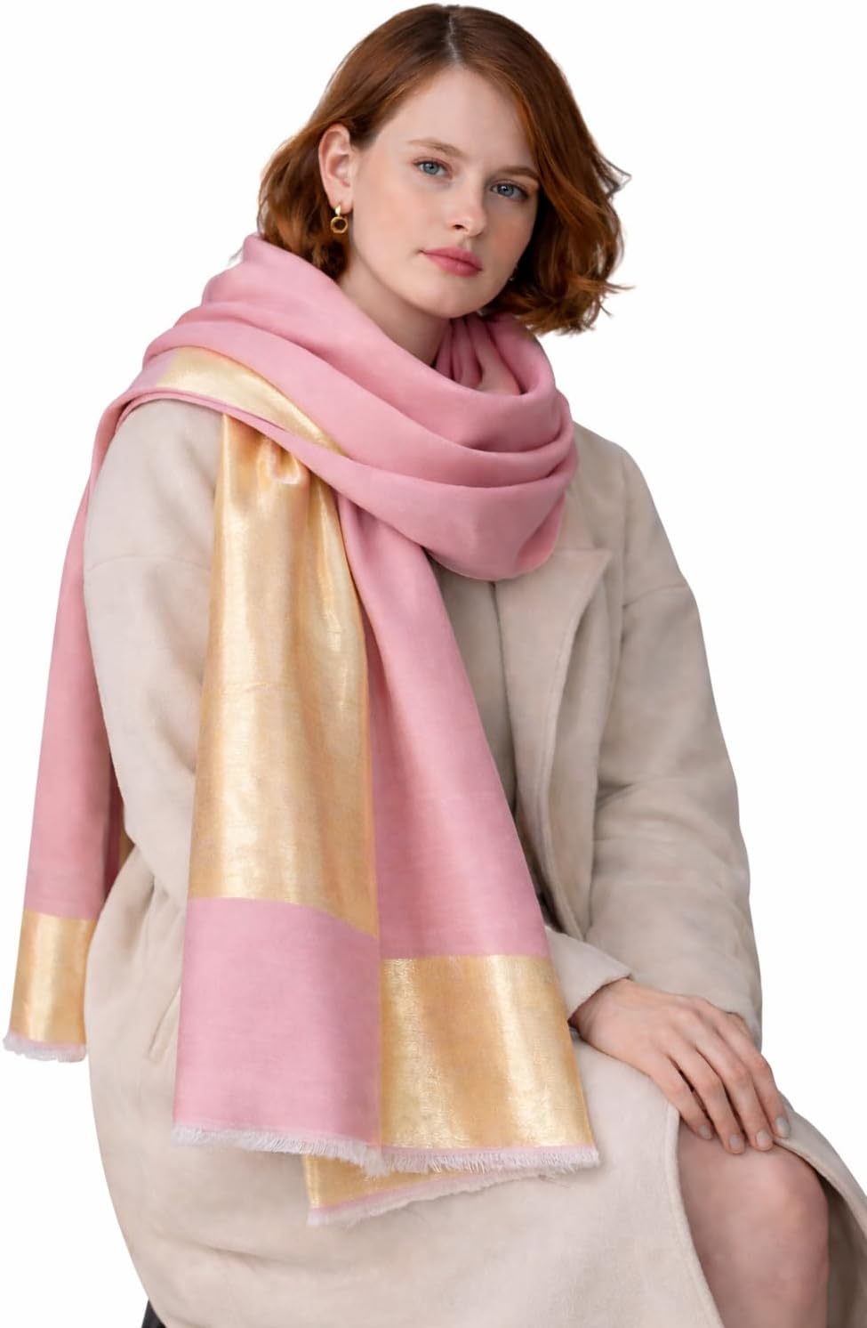 610qNgbGPfL._AC_SL1500_.jpg Écharpe en Laine Mérinos et Tencel avec Zari, 70x200 cm – Étole Élégante, Légère et Raffinée - Image 1