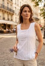 L'Awadh Top Femme Été Coton Blanc - Débardeur sans Manches Style Bohème Romantique, Broderie Artisanale, Encolure Ronde - Image 2