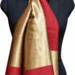 Écharpe en Laine Mérinos et Tencel avec Zari, 70x200 cm – Étole Élégante, Légère et Raffinée