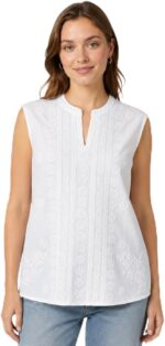 L’Awadh Débardeur Femme Blanc en Coton – Top Brodé Été sans Manches, Blouse Blanche Légère Style Bohème Romantique
