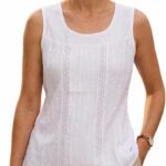L'Awadh Top Femme Été Coton Blanc - Débardeur sans Manches Style Bohème Romantique, Broderie Artisanale, Encolure Ronde