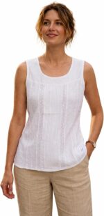 L'Awadh Top Femme Été Coton Blanc - Débardeur sans Manches Style Bohème Romantique, Broderie Artisanale, Encolure Ronde
