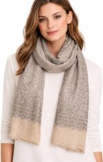 Écharpe Unisexe Grise et Beige en Laine – Douce & Chaude – Style Élégant Intemporel, Écharpe Hiver Femme, Idée Cadeau Chic